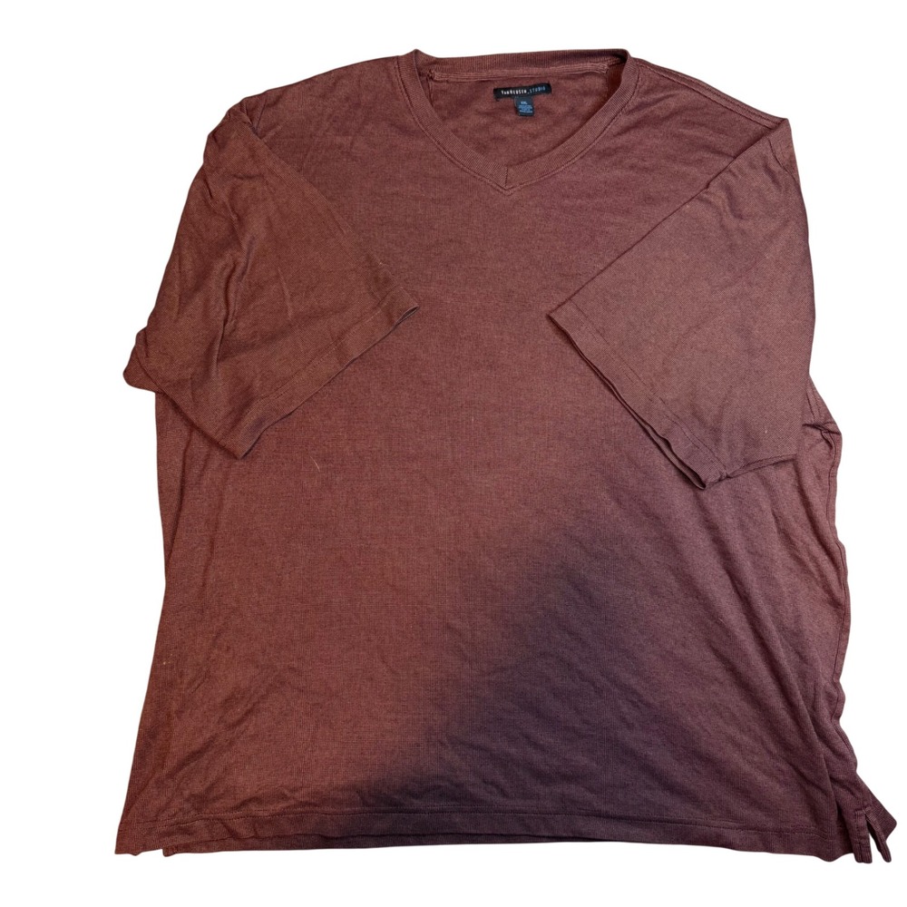 Van Heusen‎ Studio Mens XXL V-Neck Short Sleeve Textured Knit Shirt Burgundy red